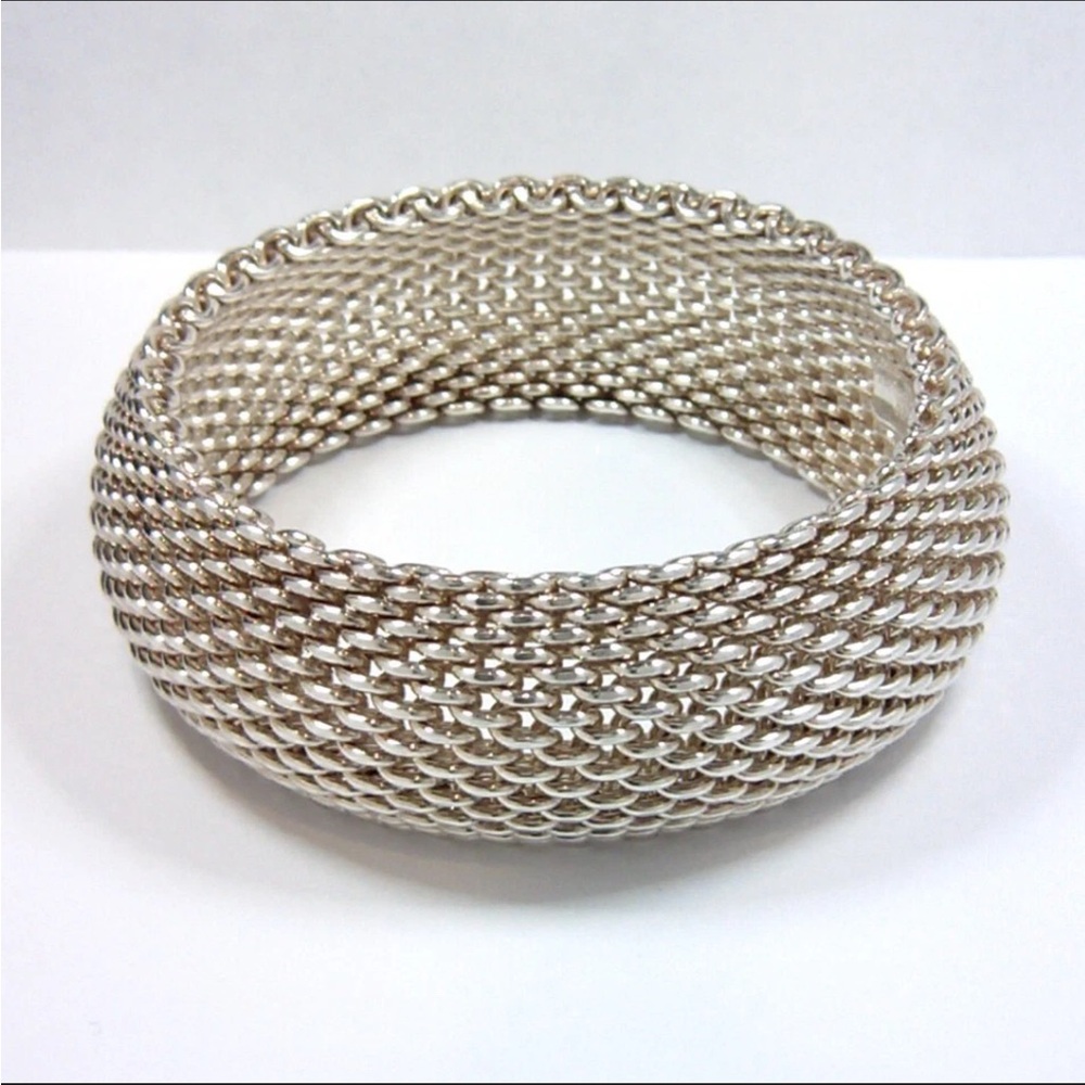 Authentic Tiffany & Co .925 Silver Somerset Mesh Bracelet Velvet Gift Box 59.5g - Picture 5 of 9